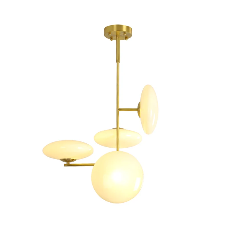 4-kops woonkamer plafondkroonluchter moderne gouden hangende lamp met cirkel opaal glazen kap Clearhalo