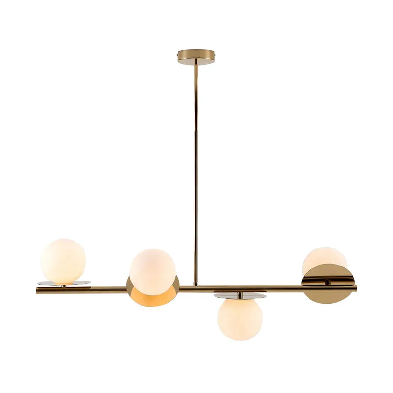 4-lichts Ball Island hanglamp, eigentijds matwit glazen plafondlamp wit/zwart met verstelbare stang Clearhalo