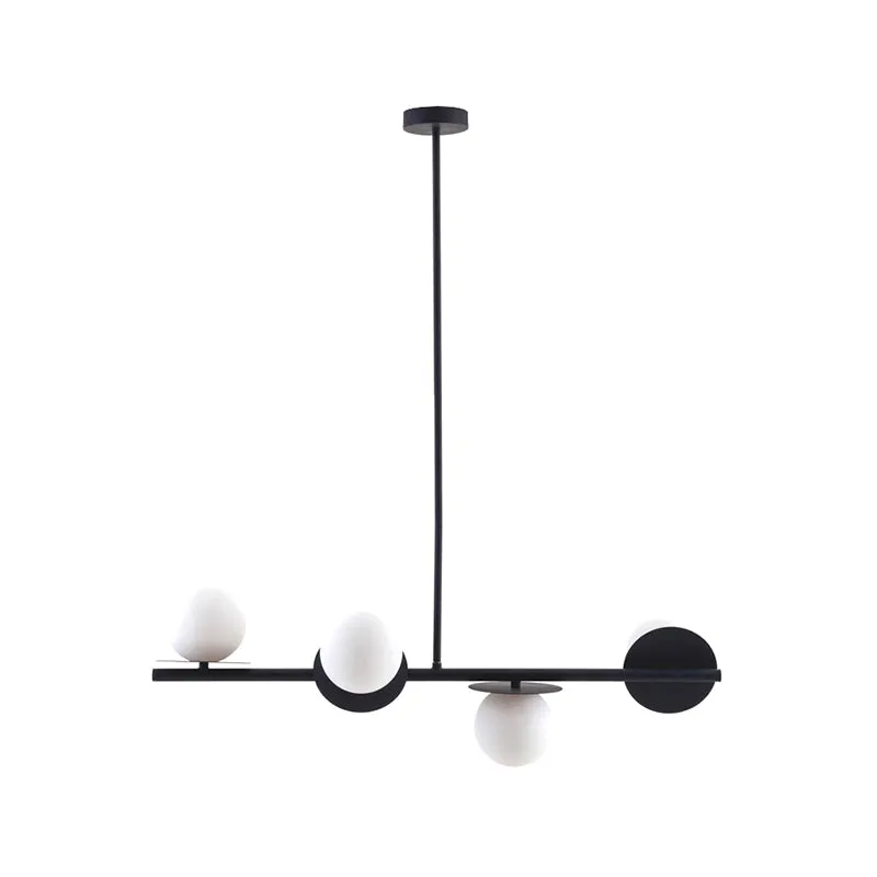4-lichts Ball Island hanglamp, eigentijds matwit glazen plafondlamp wit/zwart met verstelbare stang Clearhalo