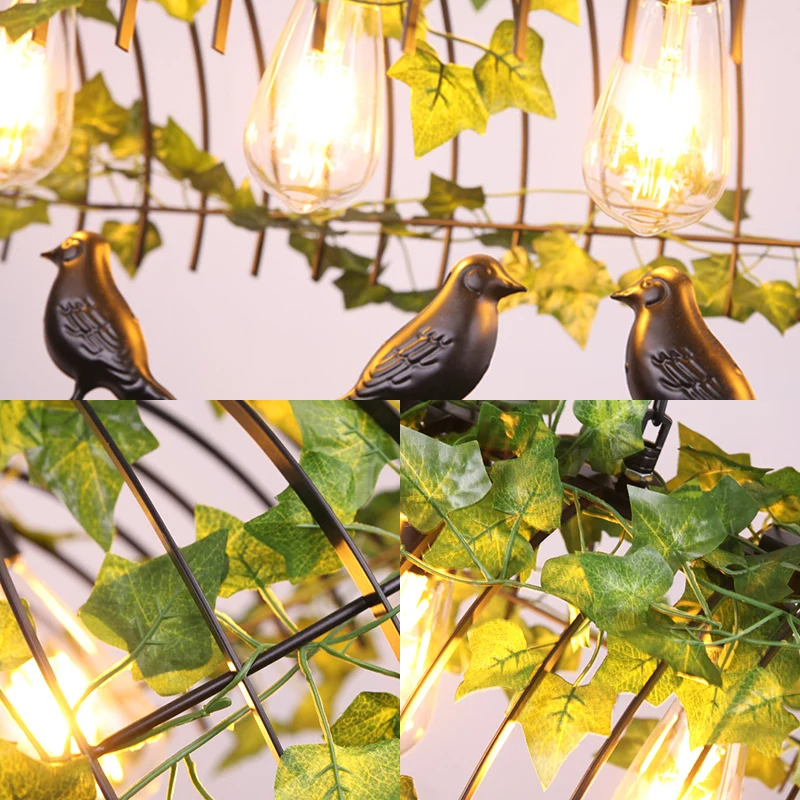 4-lichts Caged Island Light industriële zwart metalen hanglamp voor eetkamer met vogel Clearhalo