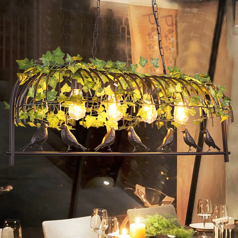 4-lichts Caged Island Light industriële zwart metalen hanglamp voor eetkamer met vogel Clearhalo