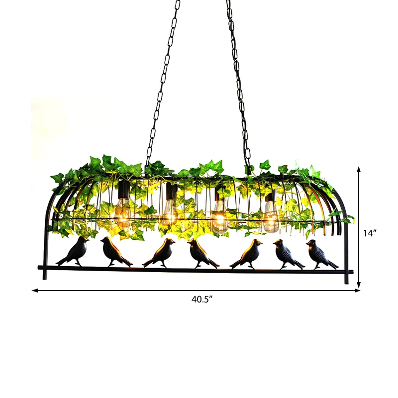 4-lichts Caged Island Light industriële zwart metalen hanglamp voor eetkamer met vogel Clearhalo