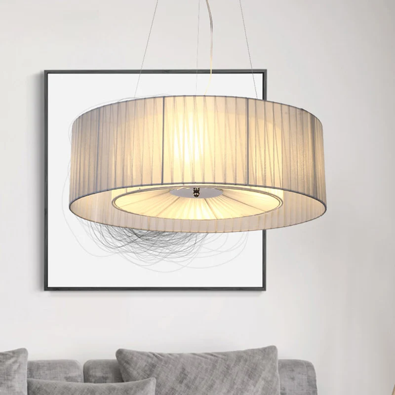4-lichts eetkamer kroonluchter verlichting modernisme lichtblauwe hanglamp met ronde stoffen kap Clearhalo
