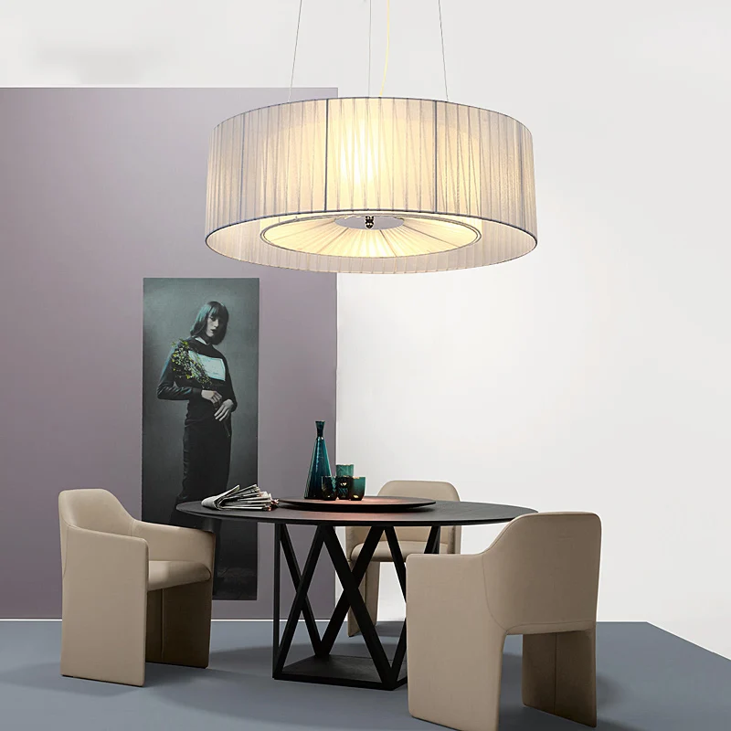 4-lichts eetkamer kroonluchter verlichting modernisme lichtblauwe hanglamp met ronde stoffen kap Clearhalo