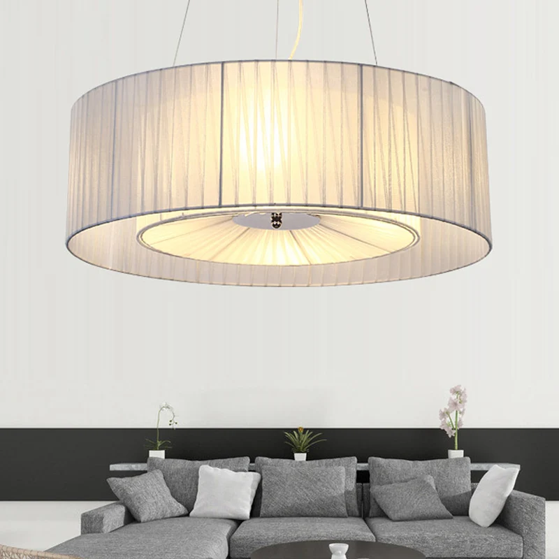 4-lichts eetkamer kroonluchter verlichting modernisme lichtblauwe hanglamp met ronde stoffen kap Clearhalo