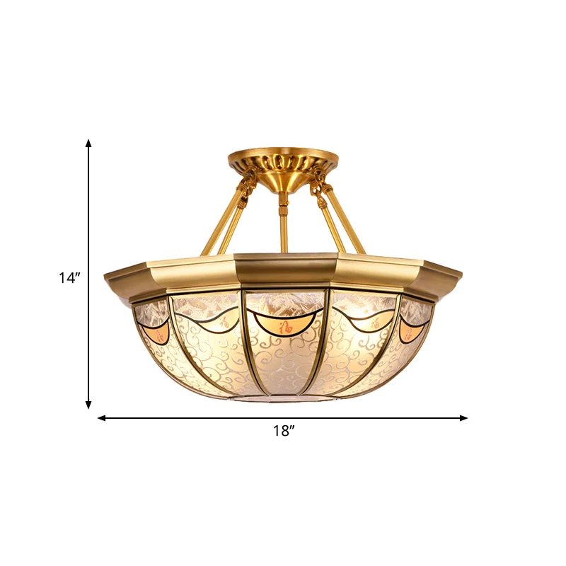 4-lichts kom semi-inbouwverlichting Traditionele messing metalen semi-inbouwmontage voor eetkamer Clearhalo