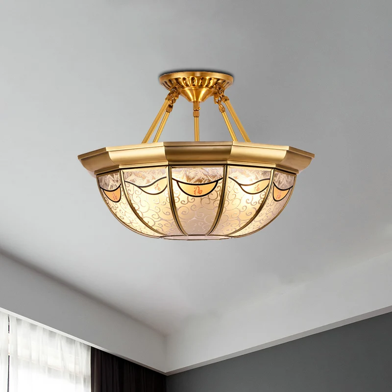 4-lichts kom semi-inbouwverlichting Traditionele messing metalen semi-inbouwmontage voor eetkamer Clearhalo