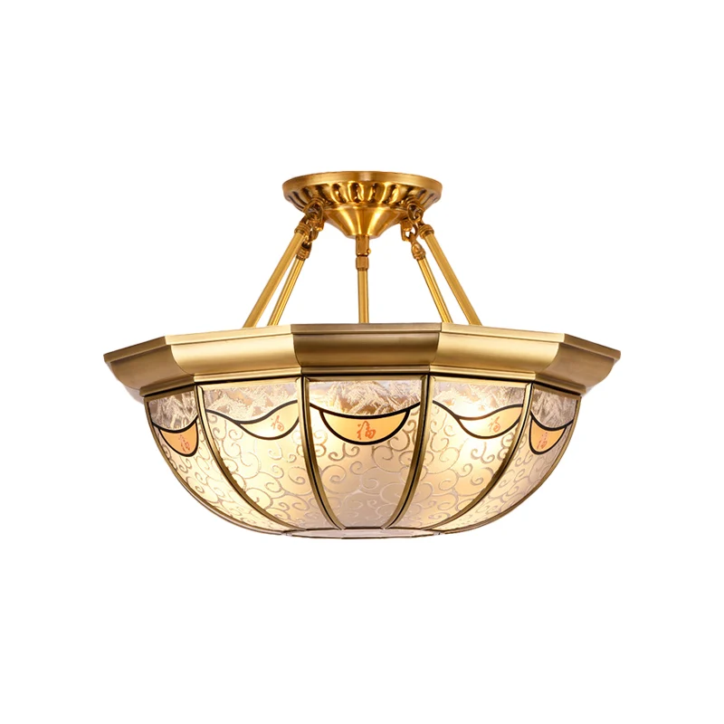 4-lichts kom semi-inbouwverlichting Traditionele messing metalen semi-inbouwmontage voor eetkamer Clearhalo