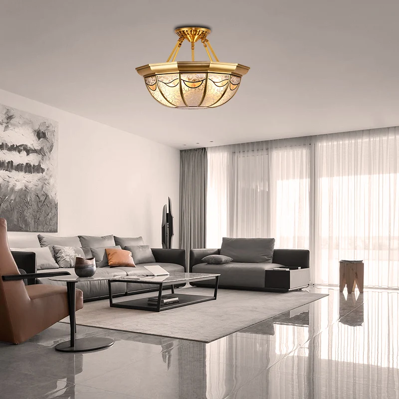 4-lichts kom semi-inbouwverlichting Traditionele messing metalen semi-inbouwmontage voor eetkamer Clearhalo