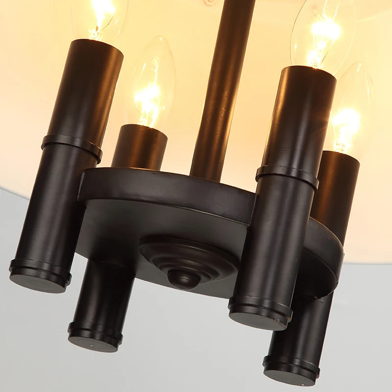 4-lichts kroonluchterverlichting met conische kap metalen eetkamerhanglamp boerderijstijl zwart Clearhalo