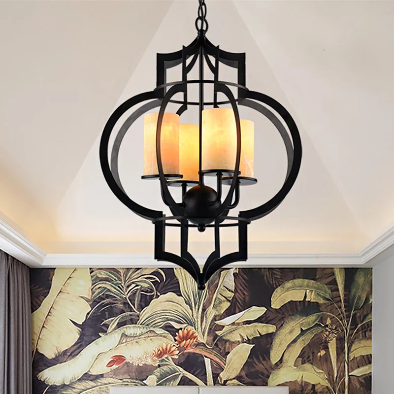 4-lichts lantaarnframe hanglamp platteland zwarte afwerking metalen kroonluchterverlichting Clearhalo