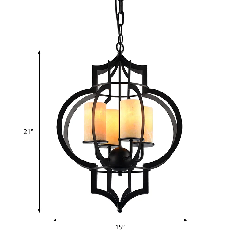 4-lichts lantaarnframe hanglamp platteland zwarte afwerking metalen kroonluchterverlichting Clearhalo