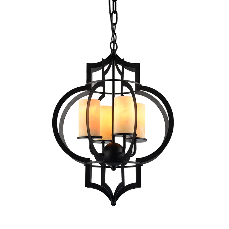 4-lichts lantaarnframe hanglamp platteland zwarte afwerking metalen kroonluchterverlichting Clearhalo
