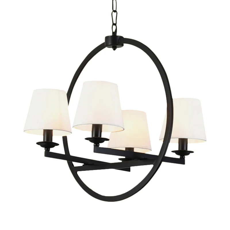 4-lichts metalen hangende kroonluchter traditionele witte kegel woonkamer hanglamp met stoffen kap Clearhalo