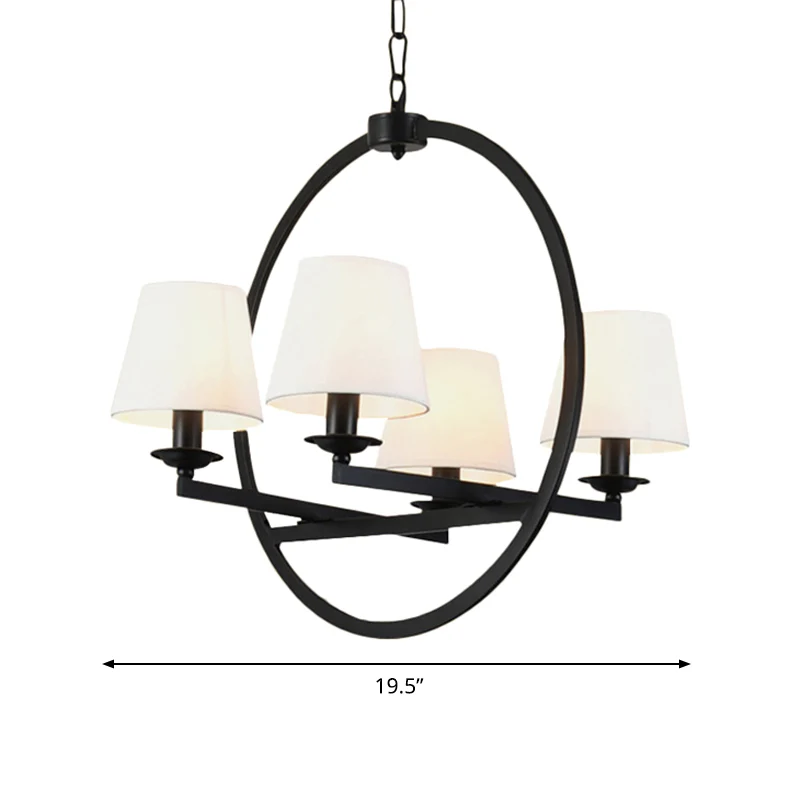 4-lichts metalen hangende kroonluchter traditionele witte kegel woonkamer hanglamp met stoffen kap Clearhalo