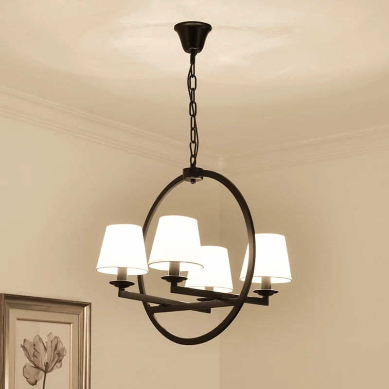 4-lichts metalen hangende kroonluchter traditionele witte kegel woonkamer hanglamp met stoffen kap Clearhalo