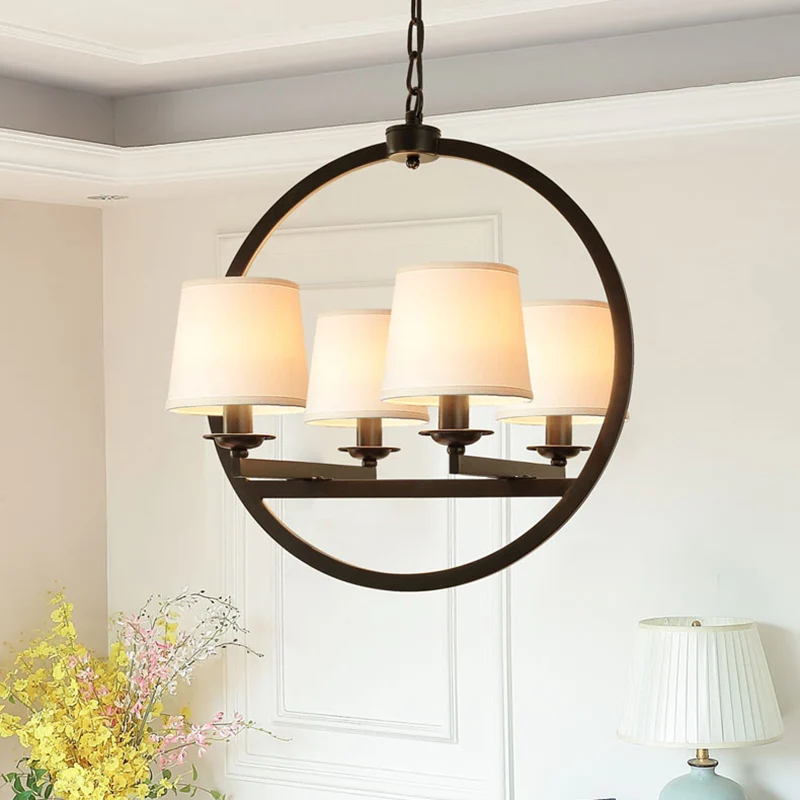 4-lichts metalen hangende kroonluchter traditionele witte kegel woonkamer hanglamp met stoffen kap Clearhalo