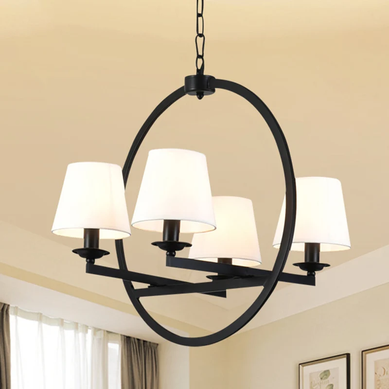 4-lichts metalen hangende kroonluchter traditionele witte kegel woonkamer hanglamp met stoffen kap Clearhalo