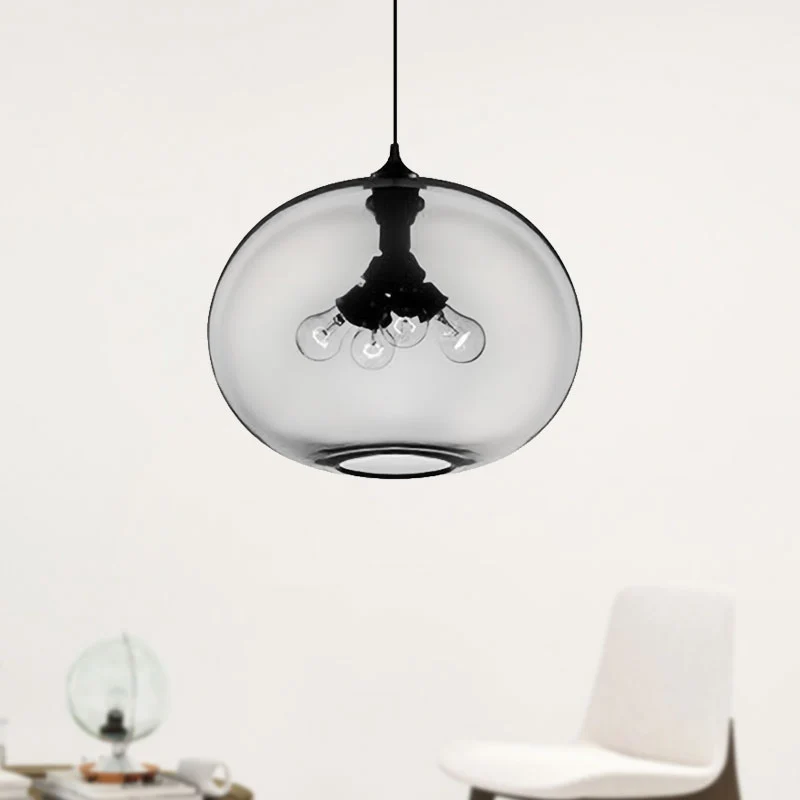 4-lichts plafondhanglamp met ovale glazen kap moderne bruin/helder/amber hanglamp Clearhalo