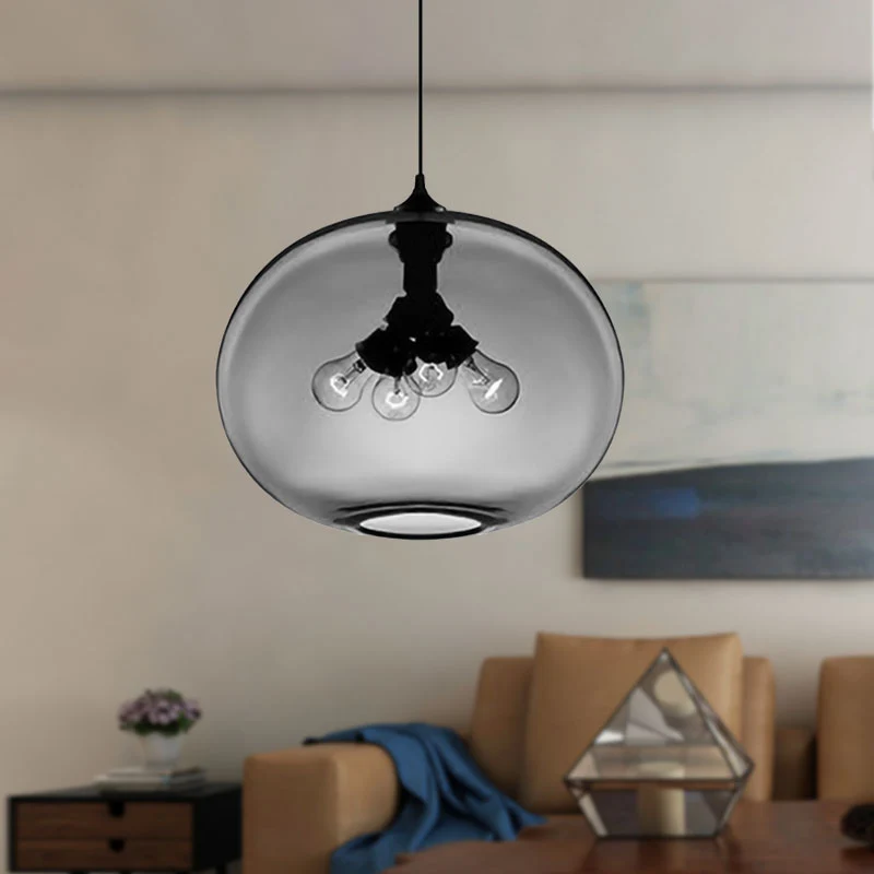 4-lichts plafondhanglamp met ovale glazen kap moderne bruin/helder/amber hanglamp Clearhalo