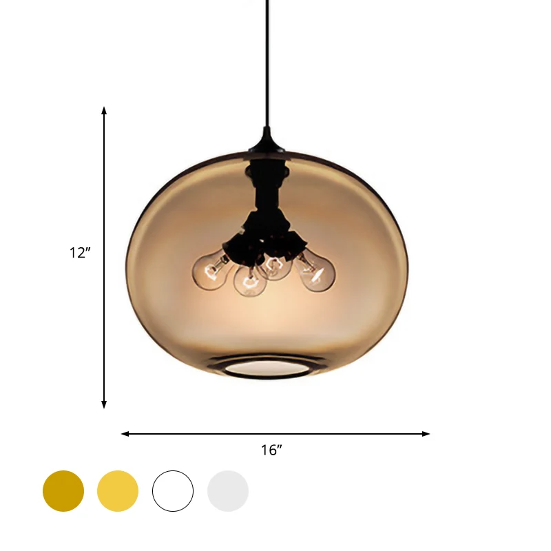 4-lichts plafondhanglamp met ovale glazen kap moderne bruin/helder/amber hanglamp Clearhalo