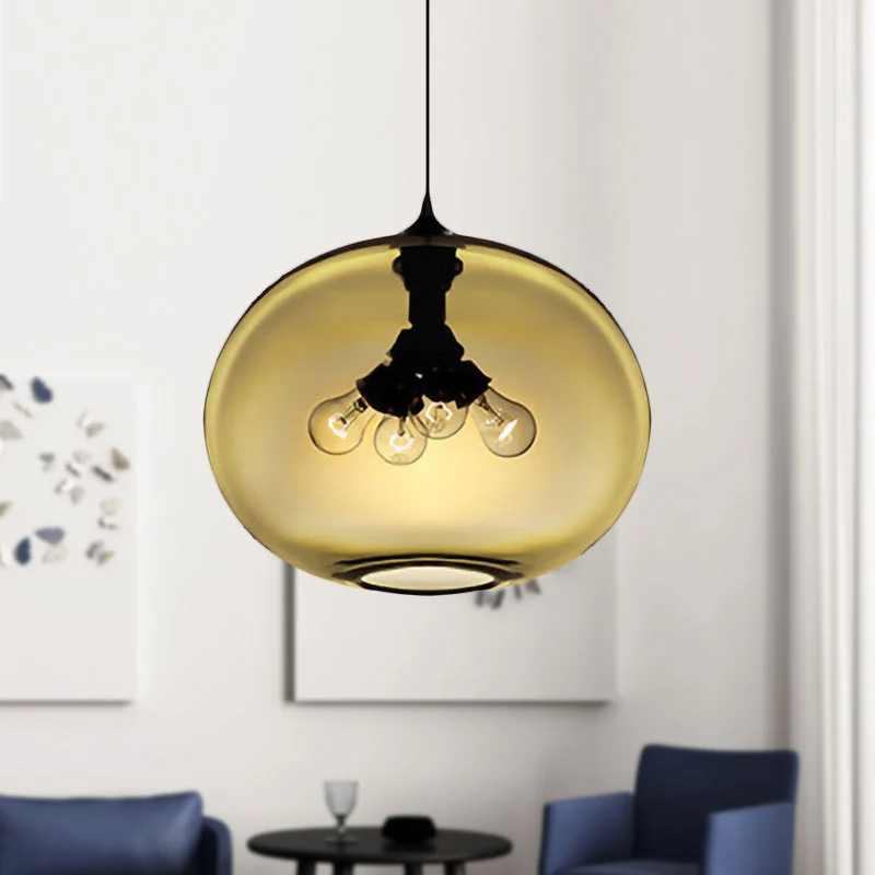 4-lichts plafondhanglamp met ovale glazen kap moderne bruin/helder/amber hanglamp Clearhalo