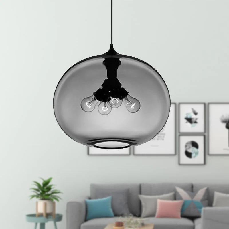 4-lichts plafondhanglamp met ovale glazen kap moderne bruin/helder/amber hanglamp Clearhalo