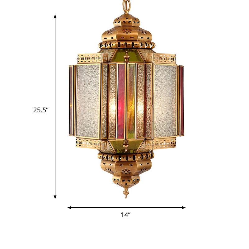 4-lichts plafondkroonluchter, klassieke veranda-hanglamp met lantaarn, matglazen kap messing Clearhalo