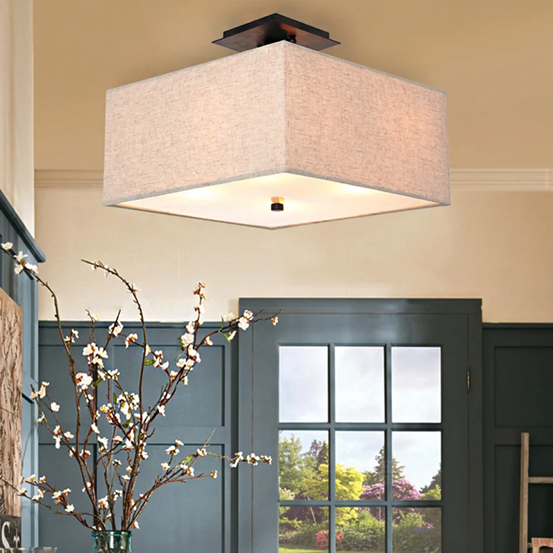4-lichts plafondlamp Klassieke rechthoekige stof Semi-inbouwverlichting wit voor woonkamer Clearhalo