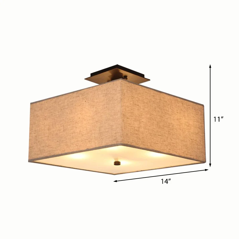 4-lichts plafondlamp Klassieke rechthoekige stof Semi-inbouwverlichting wit voor woonkamer Clearhalo