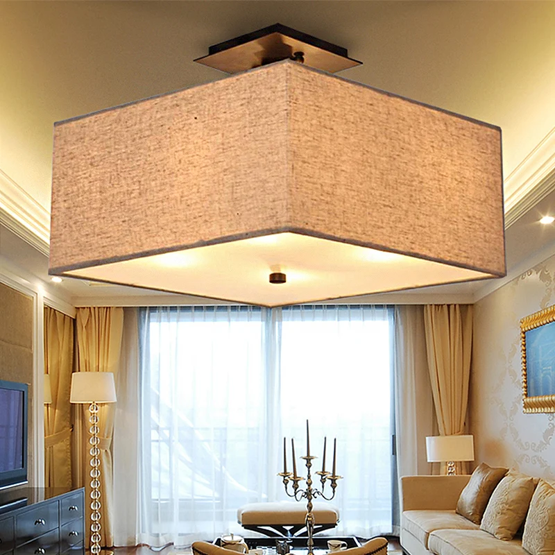 4-lichts plafondlamp Klassieke rechthoekige stof Semi-inbouwverlichting wit voor woonkamer Clearhalo