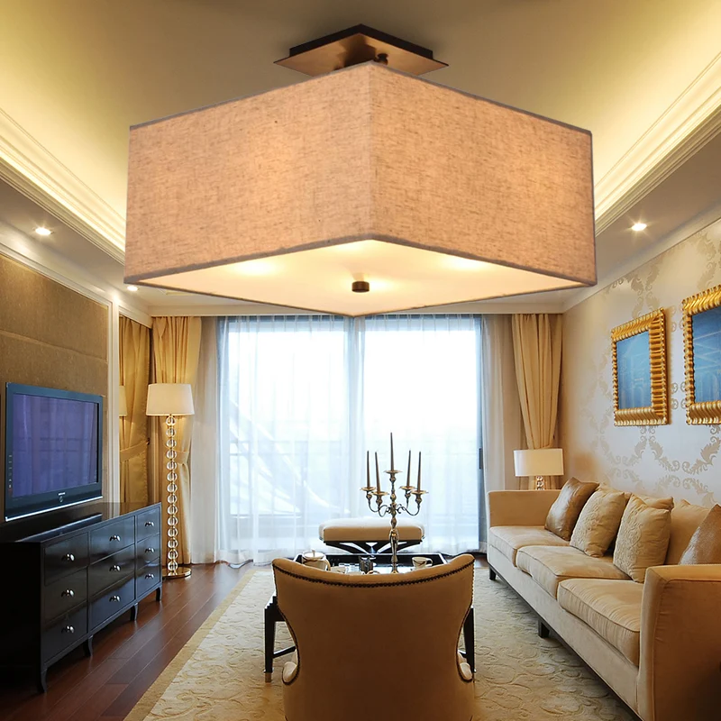 4-lichts plafondlamp Klassieke rechthoekige stof Semi-inbouwverlichting wit voor woonkamer Clearhalo