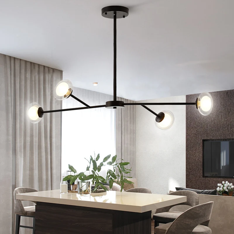 4-lichts tak hanglamp eenvoudige stijl metalen kroonluchter zwart voor keukenslaapkamer Clearhalo