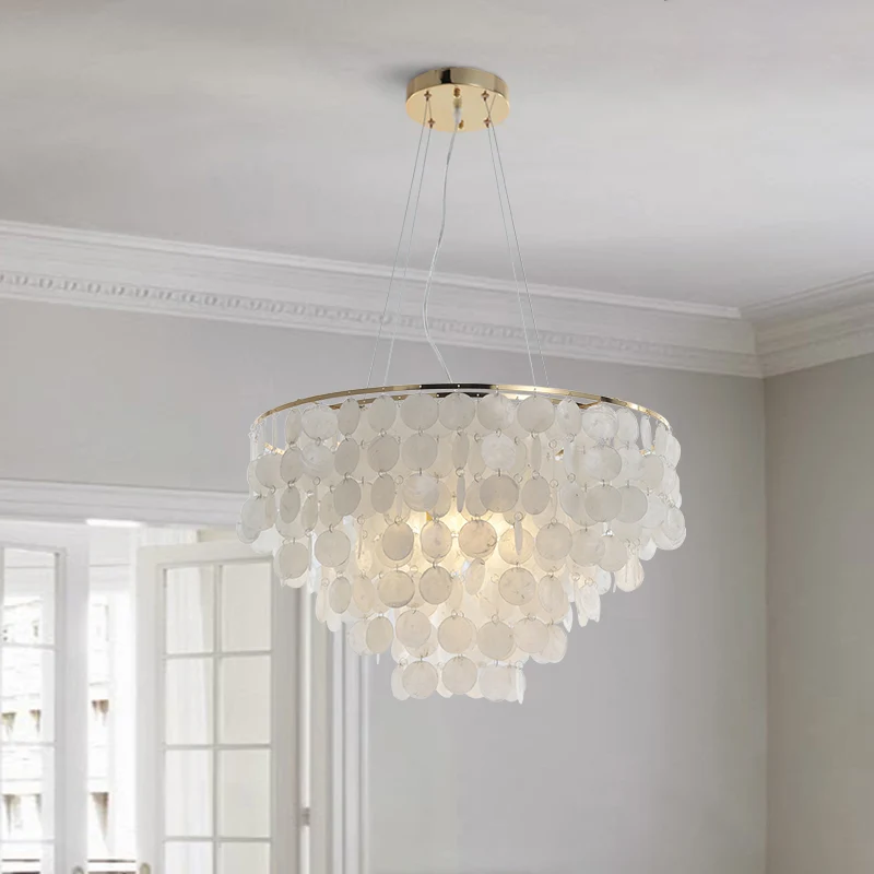 4-lichts waterval hangende kroonluchter moderne schelp hangende hanglamp wit Clearhalo