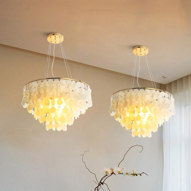 4-lichts waterval hangende kroonluchter moderne schelp hangende hanglamp wit Clearhalo