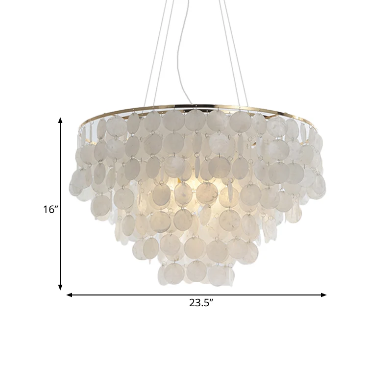 4-lichts waterval hangende kroonluchter moderne schelp hangende hanglamp wit Clearhalo