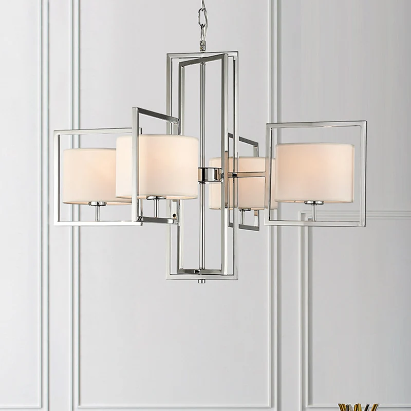 4-lichts woonkamer kroonluchterlamp met ton stoffen kap moderne chroom hangende lantaarn Clearhalo