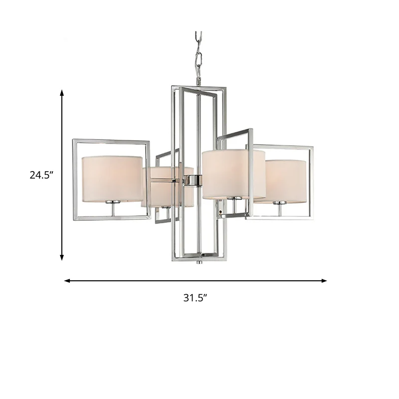 4-lichts woonkamer kroonluchterlamp met ton stoffen kap moderne chroom hangende lantaarn Clearhalo