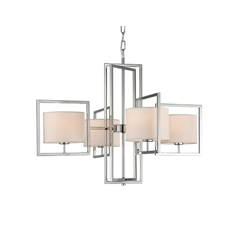 4-lichts woonkamer kroonluchterlamp met ton stoffen kap moderne chroom hangende lantaarn Clearhalo