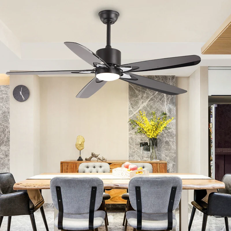55,5" W LED semi-inbouw hedendaagse cirkel metalen hangende plafondventilator verlichting zwart voor slaapkamer, 5 bladen...