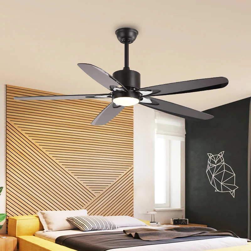 55,5" W LED semi-inbouw hedendaagse cirkel metalen hangende plafondventilator verlichting zwart voor slaapkamer, 5 bladen...