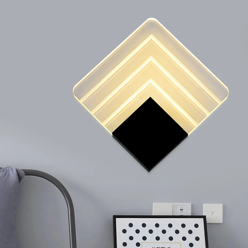 5,5"/8" brede vierkante LED-wandkandelaar Eenvoud acryl LED verouderde zilver/zwarte wandlamp blaker Clearhalo