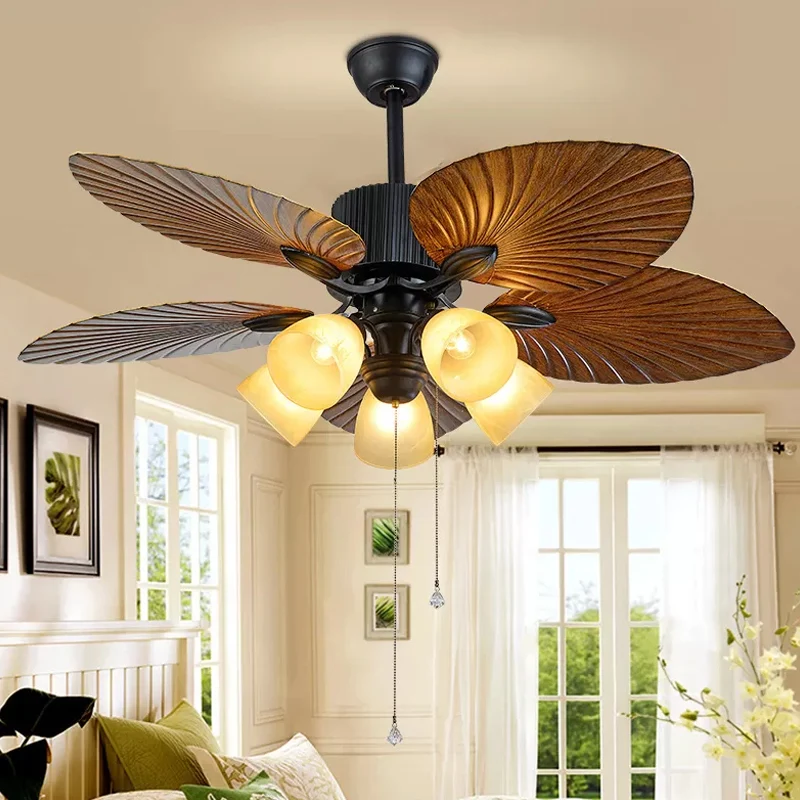 5-bladige 5-kops slaapkamer plafondventilatorlamp modern zwart halfverzonken licht met conische plastic kap, 52" breed Cle...