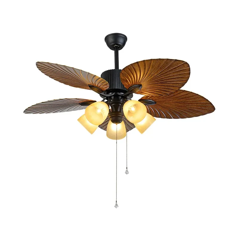5-bladige 5-kops slaapkamer plafondventilatorlamp modern zwart halfverzonken licht met conische plastic kap, 52" breed Cle...