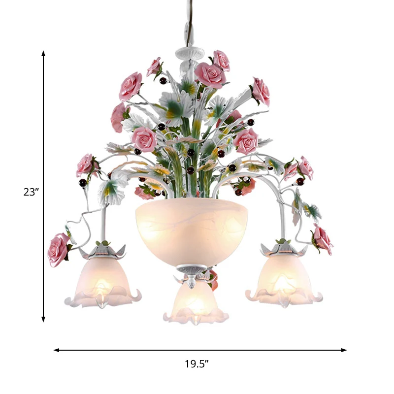 5-koppige plafondkroonluchter Platteland Bloem Melkglas Hanglamp voor trap Clearhalo