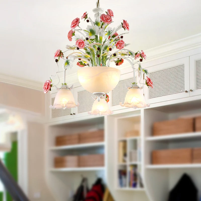 5-koppige plafondkroonluchter Platteland Bloem Melkglas Hanglamp voor trap Clearhalo
