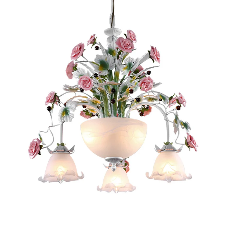 5-koppige plafondkroonluchter Platteland Bloem Melkglas Hanglamp voor trap Clearhalo