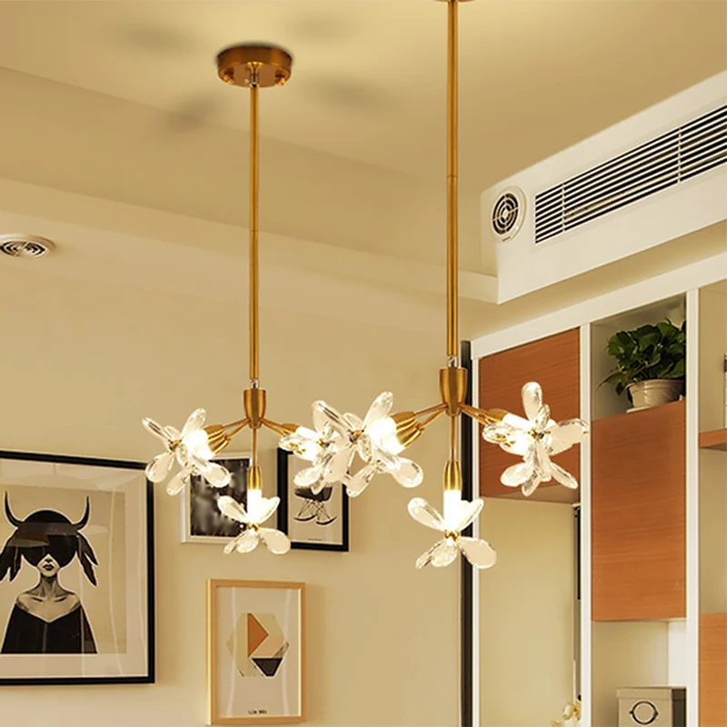 5-kops bloemhanger kroonluchter minimalistische gouden kristallen verlichting voor eetkamer Clearhalo