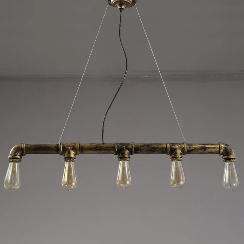 5-kops hanglamp Vintage lineaire pijp Iron Island-plafondlamp voor restaurant Clearhalo