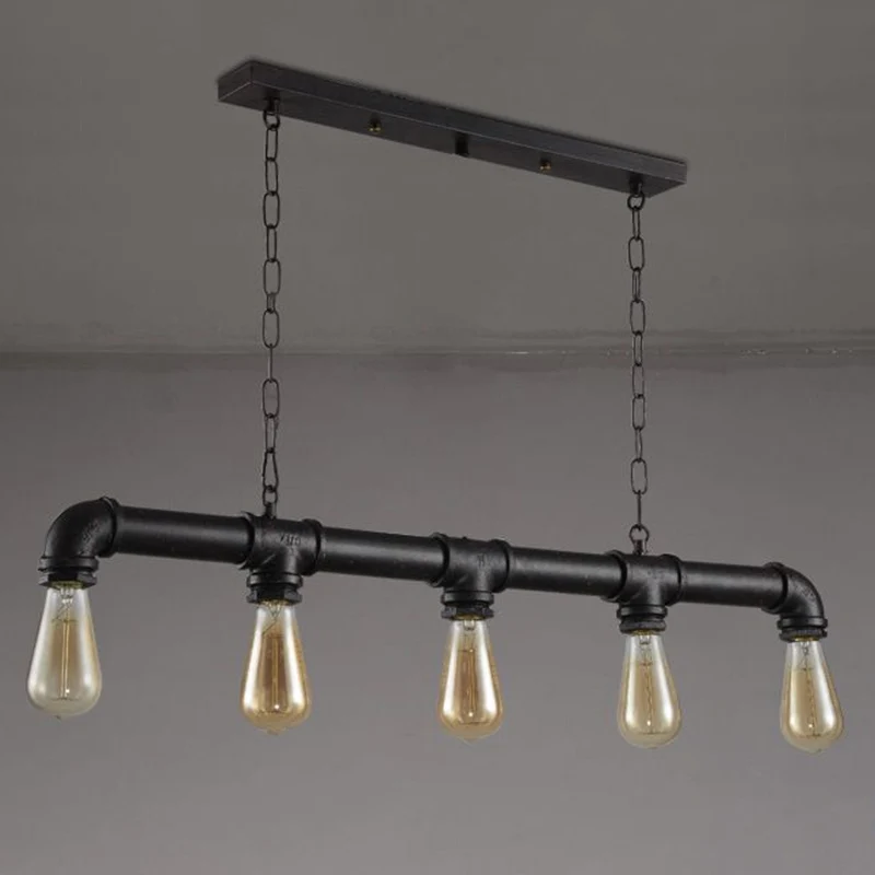 5-kops hanglamp Vintage lineaire pijp Iron Island-plafondlamp voor restaurant Clearhalo
